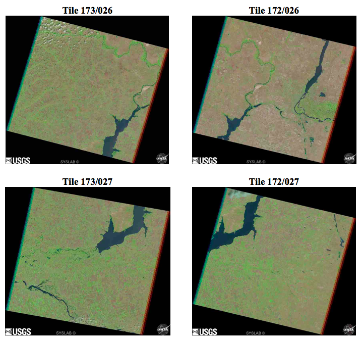 Figure 3. Four Landsat tiles selected for land use classification. (USGS 2014)