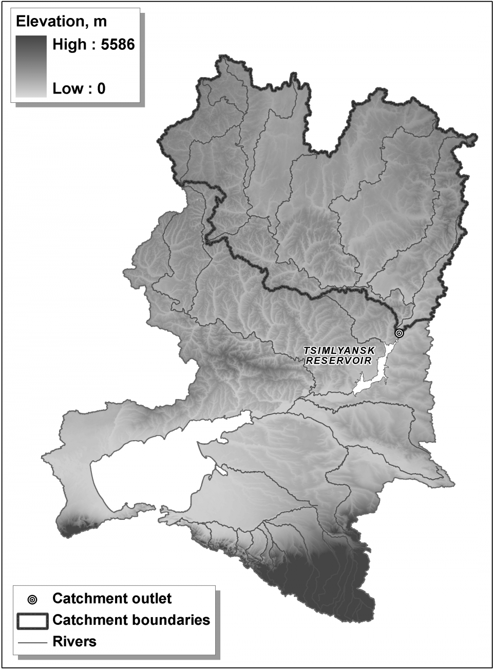 Figure 3. The Tsimlyansk reservoir and the Upper Don River catchment