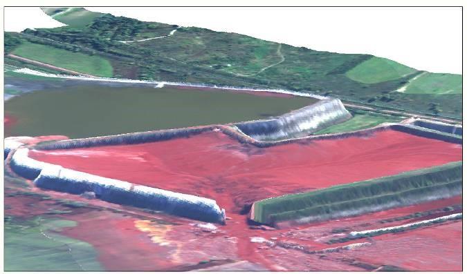 Figure 6. Integrated LIDAR and HSI data over ruptured containment dam.