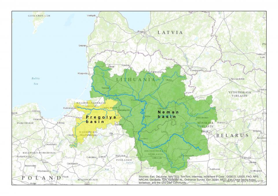 Figure 1. Case study area - two transboundary basins Neman and Pregolya