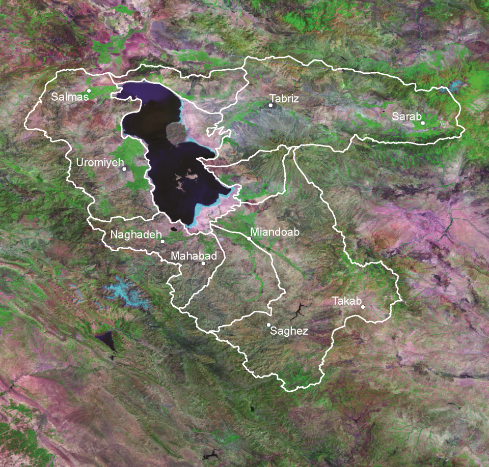 Figure 1. Lake Uromiyeh Basin with the major subcatchments